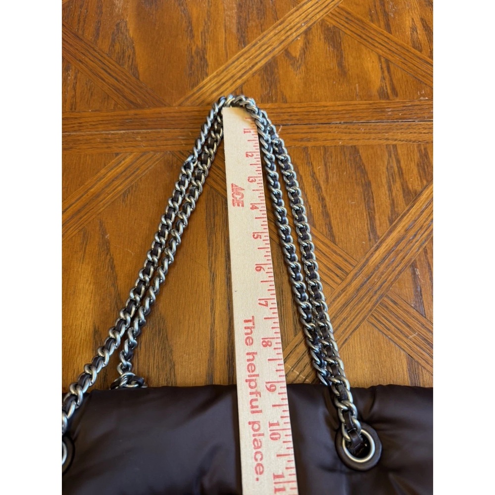 Tory Burch Ella Puffy Chain Tote Brown Tempranillo Nylon Bag Large - Picture 12 of 13
